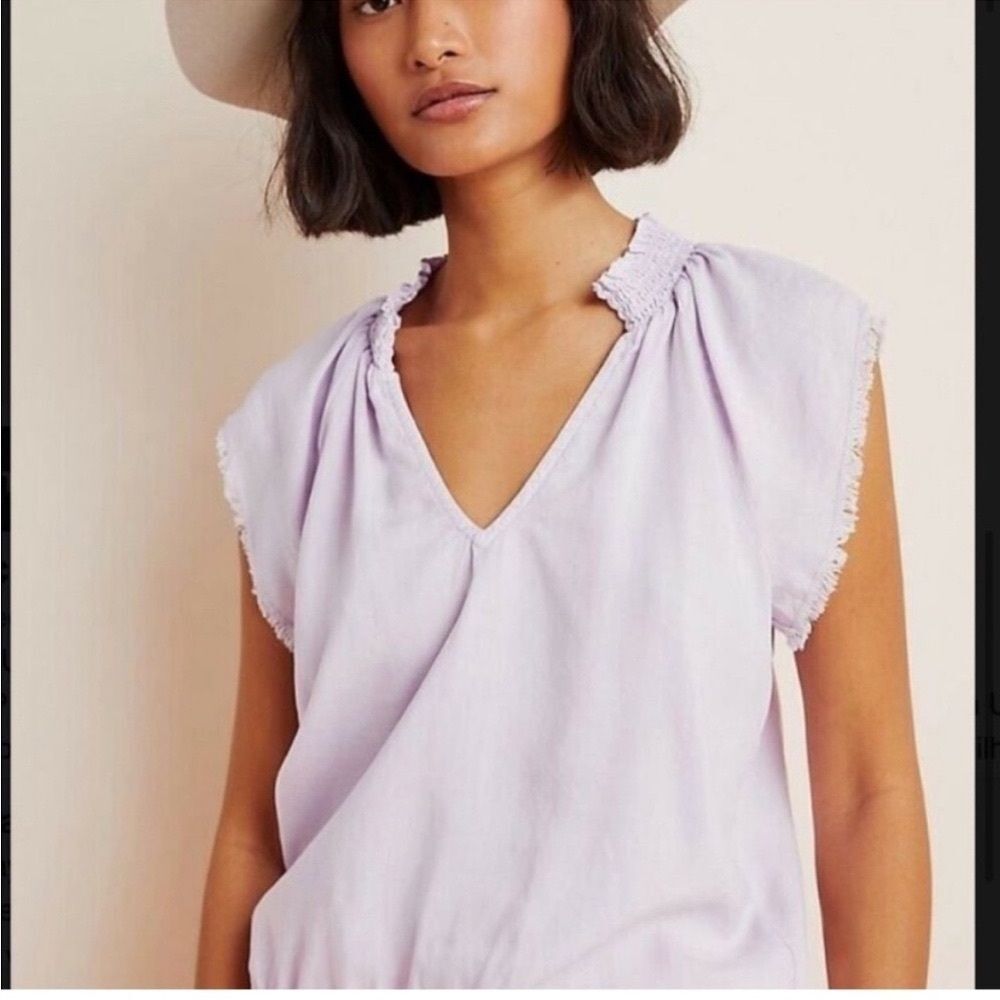 Anthropologie Cloth & Stone Lilac Pastel Smocked Split Neck Lyocel Popover L NEW